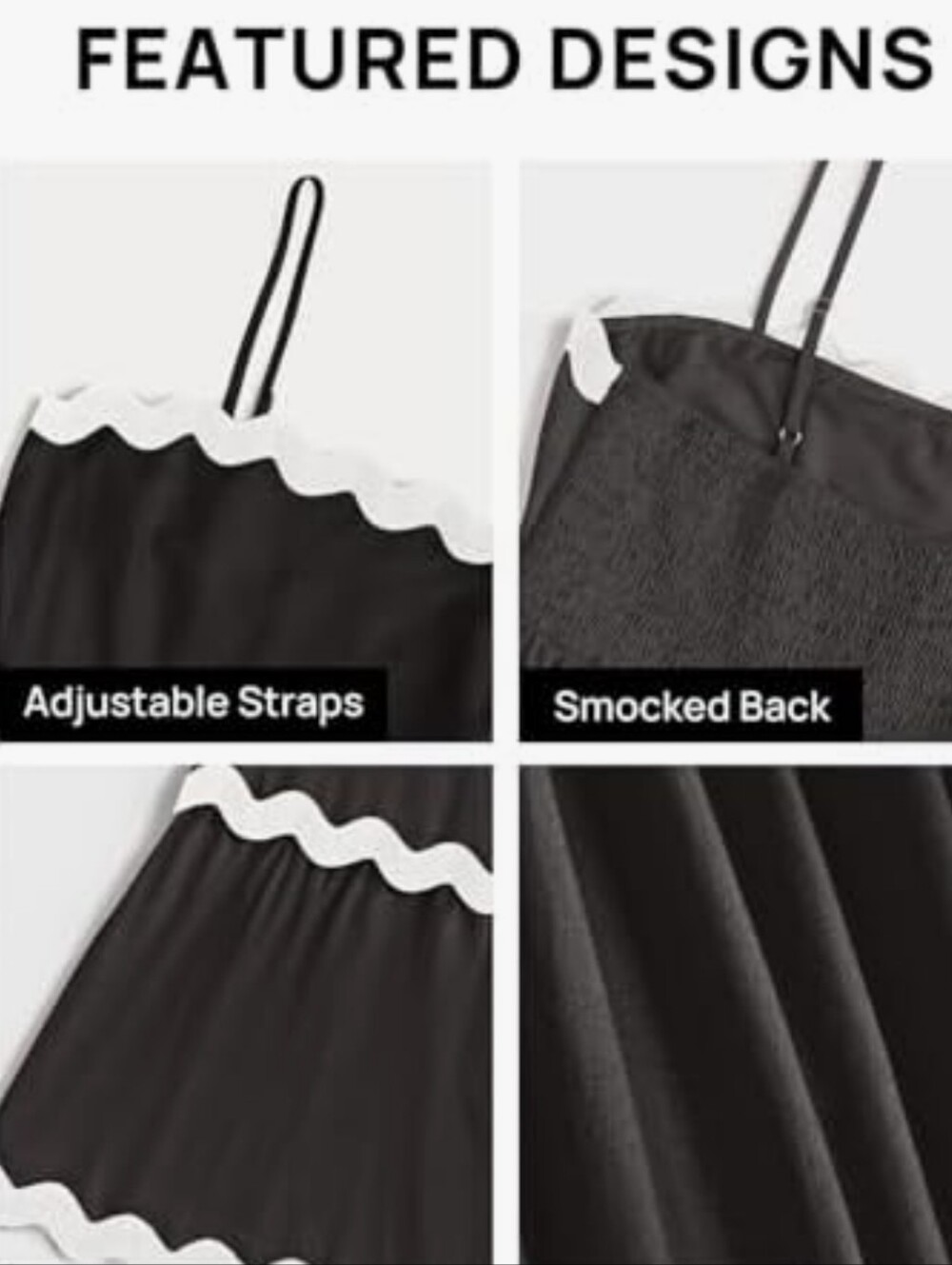 Petal & Pup Black Cotton Maxi Sun Dress with White Ric Rac Trim Spaghetti Straps - Picture 15 of 16